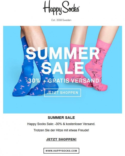 Vertical: Kleidung<br/>
Kampagnenziel: Sale<br/>
Geo: DE<br/> Happy Socks Template